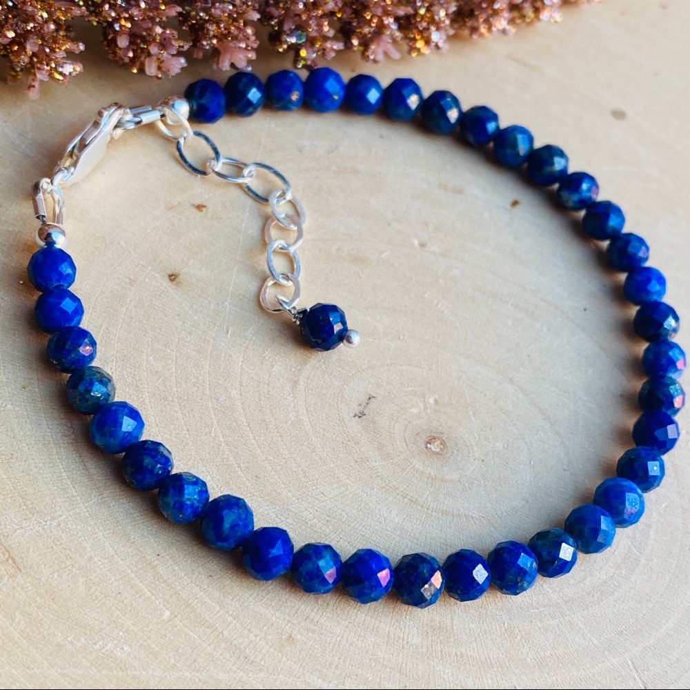 Lapis Lazuli Gemstone Sterling Silver Bracelet
